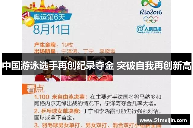 中国游泳选手再创纪录夺金 突破自我再创新高
